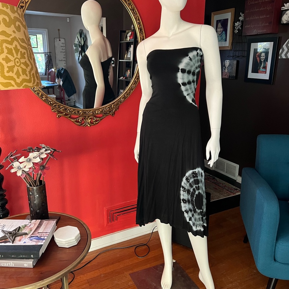 Strapless Black Tie Dye Dress SZ S